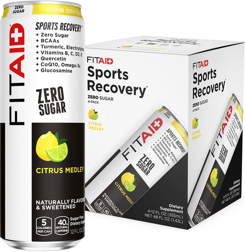 1 5 12 Oz (Pack 4) FITAID ZERO, Keto-Friendly, Number Post-Workout Recovery Drink, Contains Zero Sugar, BCAAs