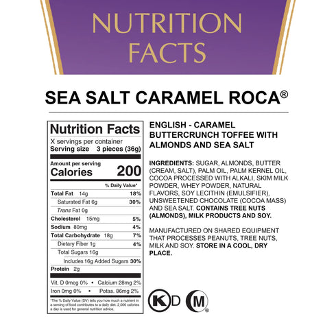 Pack 2 10oz Almond Roca of Sea Salt Caramel Roca Canisters - Individually Wrapped Caramel Candy - Sea Salt Caramel