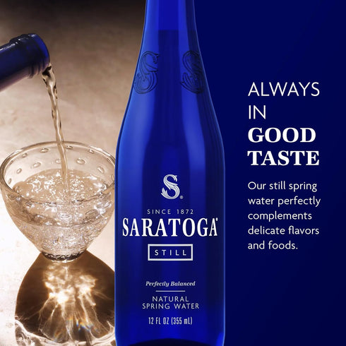 24 Pack 12 Oz Saratoga Spring Water Bottles, Still Bottled Water - Glass Bottles - Fl