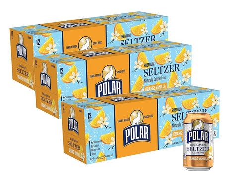 Polar Seltzer Water Orange Vanilla 100% Natural Sparkling Soda Beverage Soft Drink