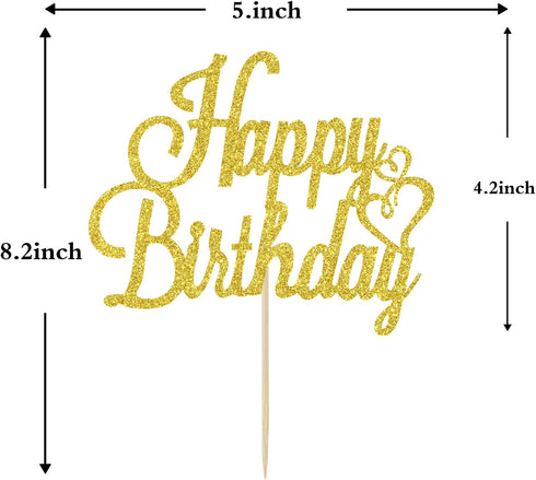 Gold Glitter Happy Birthday Cake Topper, Celebrating Birthday Anniversary Party Decorations Supplies for Women, Men,