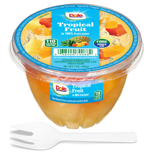 100% 7oz 12 Dole Fruit Bowls Tropical Fruit in Juice Snacks, Total Cups, Gluten & Dairy Free, Bulk Lunch Snacks
