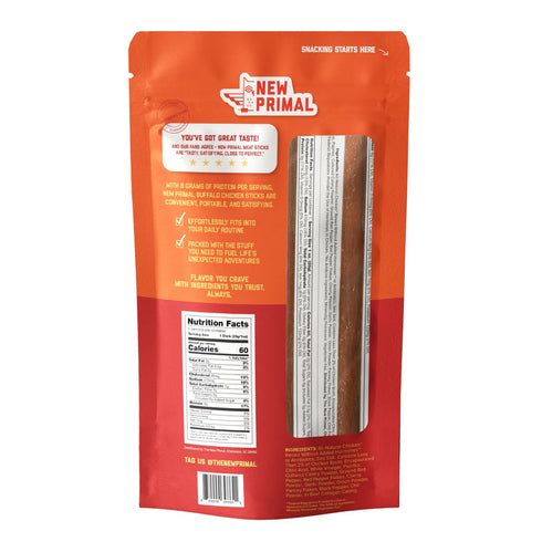 9g 5 Pack New Primal Buffalo Chicken Sticks, Keto, Gluten Free Healthy Snacks, Sugar Free Low Carb High Protein, Jerky