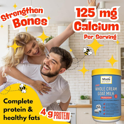 16 oz 53 Made by Nature Pure Whole Cream Goat Milk Powder - - Lactose Friendly, Easy Digestion, Calcium, Prebiotics