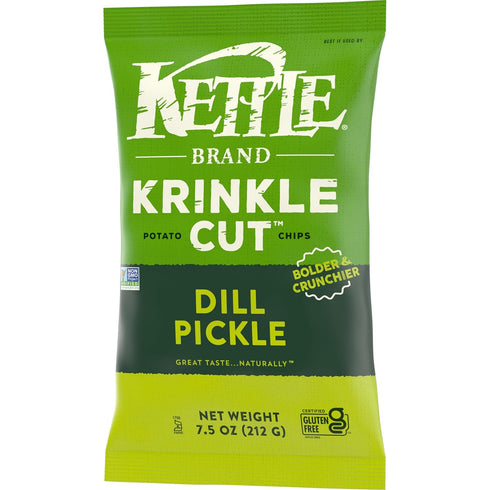 7.5 Oz Kettle Brand Potato Chips, Krinkle Cut, Dill Pickle Kettle Chips
