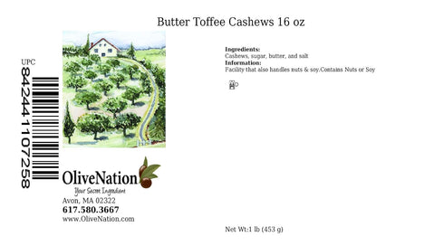 16 OliveNation Butter Toffee Cashews, Roasted Salted Whole Nuts Coated in Rich Butter Toffee for Snack Mixes, Gourmet