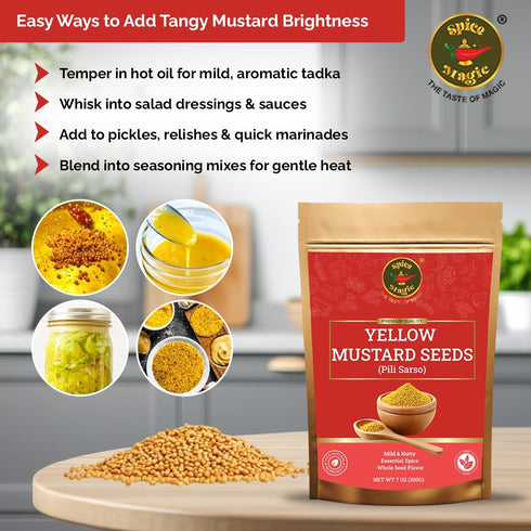 7oz 100% Spice Magic Yellow Mustard Seeds Whole I Perfect for Ground Mustard Cooking, and Pickling | Natural