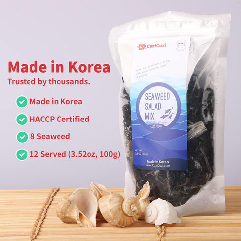 CuziCuzi 3.53oz, 12 8 Korean Assorted Seaweed Salad Kit Serves - Ready-to-Eat, Premium Seaweeds, Easy-to-Prepare