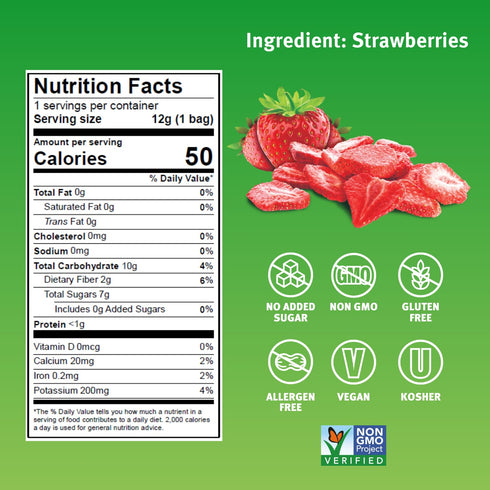 0.42 Oz (Pack 12), 100% Crispy Green Freeze-Dried Strawberry Fruit Snacks, of Pure Fruit, All-Natural, No Added Sugar