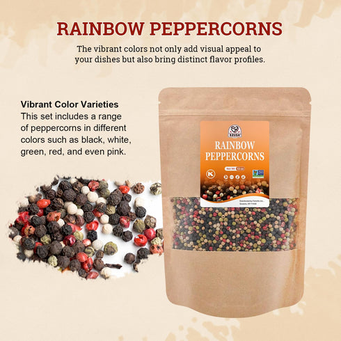 52USA 12oz 2 lb (Pack 2), Packed Rainbow Peppercorn Blend + Himalayan Pink Salt Coarse of Kosher, to Keep Pepper Fresh