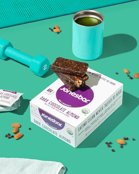 (Pack 12) JONESBAR Organic Plant Based Protein Bars | Dark Chocolate Almond | Fruit & Nut Bar, Kosher, Gluten Free