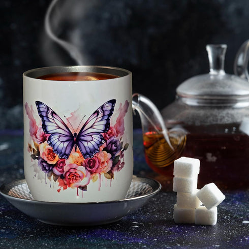 FroggyDog Set 18 Tea and Honey Gift Insulated Floral Tumbler with Lid, Tea Sachets, Honey Jar, Organic Sugar Sticks