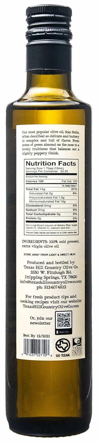 (16.9 oz) Sola Stella Extra Virgin Olive Oil - Cold Pressed Gourmet EVOO Olive Oil - Uniquely Smooth & Buttery