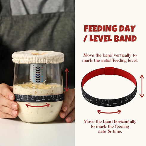 Snuvid 1 (34 oz) Set L Sourdough Starter Jar Kit, Wide Mouth Potbelly Crock - Glass Sour Dough Starter Bread Jar