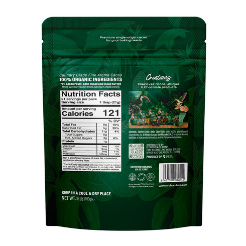 16 Oz 70% (1 Lb) U Organic Dark Chocolate Melting Wafers Cacao | Fresh from our Farm | Perfect for Dipping, Baking