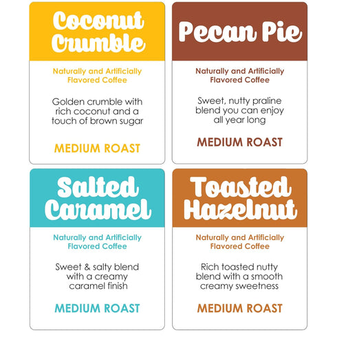 Pack 80 Count Donut Caf - Gourmet Coffee Medium Roast Flavored Variety Pecan Pie, Coconut Crumble, Salted Caramel