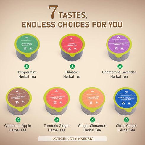 Solisleaf Set Set 7 16Pods Decaf & Soothing Herbal Tea Gift - Relaxing Chamomile Lavender, Cinnamon Apple & Hibiscus