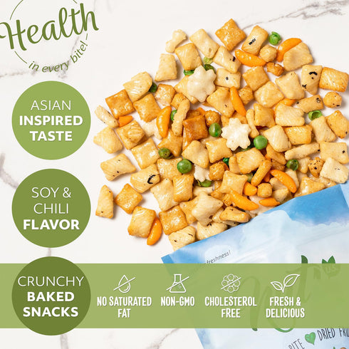 Packed (2 LBS) NUTS U.S. - Oriental Rice Crackers With Green Peas | Non-GMO and Cholesterol Free | Vegan | Soy