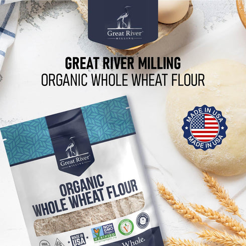 2 Lb Great River Organic Milling Organic Whole Wheat Flour | Unbleached & Unbromated | High Protein & Fiber | Non-GMO