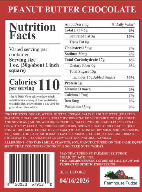 16 oz Farmhouse Fudge Peanut Butter Chocolate Fudge, Layered Chocolate and Peanut Butter Fudge, Rich & Creamy, Gourmet