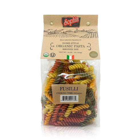 1lb (4-Pack) Sophia Foods Four-Color Bronze Dye Fusilli Pasta, Bag - Organic, Artisanal, and Made in Italy