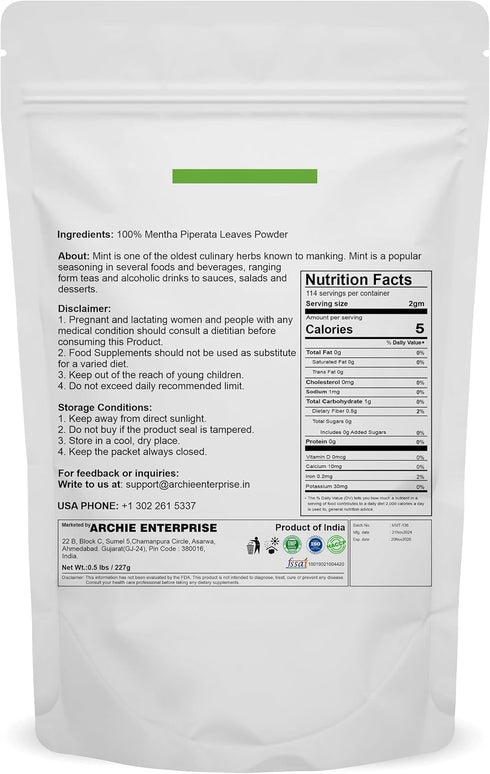 100% 227 0.5 LBS Natural Mint Leaves Powder for Skin and Health Care GMS /