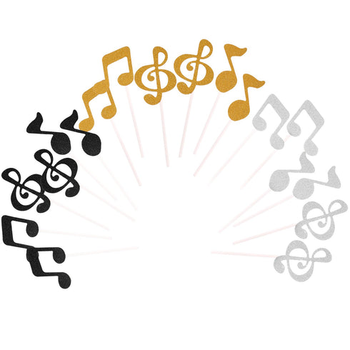 72 Pieces Glitter Music Notes Cupcake Toppers - Cake Toppers Picks for Food, Fruit, Birthday Party Decoration