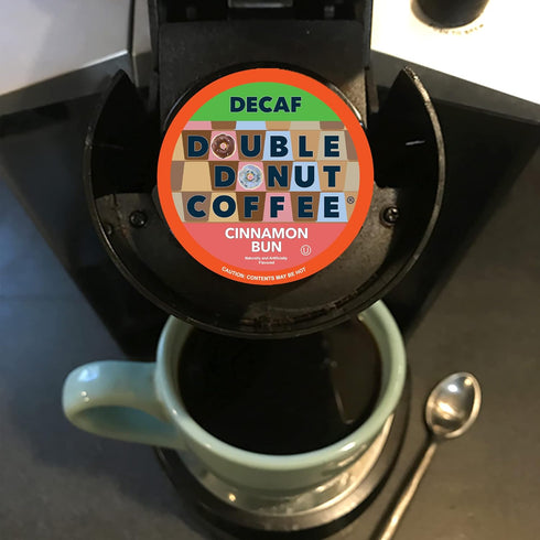 80 Count Pack Double Donut Coffee Double Donut Flavored Decaf Coffee, Decaf Cinnamon Bun Coffee, Decaf Coffee Pods