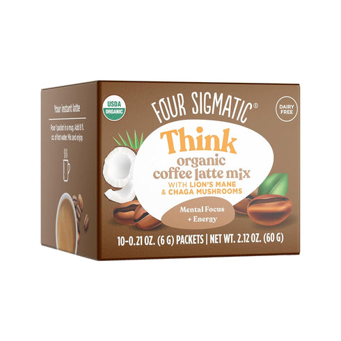 Mushroom Coffee Latte by Four Sigmatic, Organic Instant Coffee Mix with Lion's Mane, 10 Count