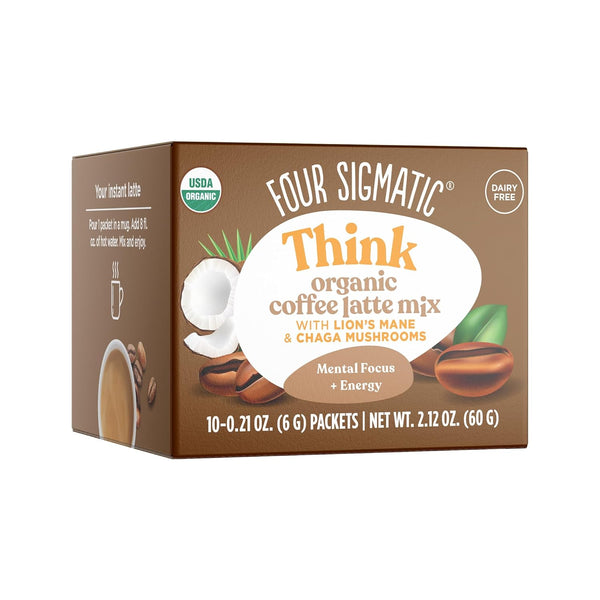 Mushroom Coffee Latte by Four Sigmatic, Organic Instant Coffee Mix with Lion's Mane, 10 Count