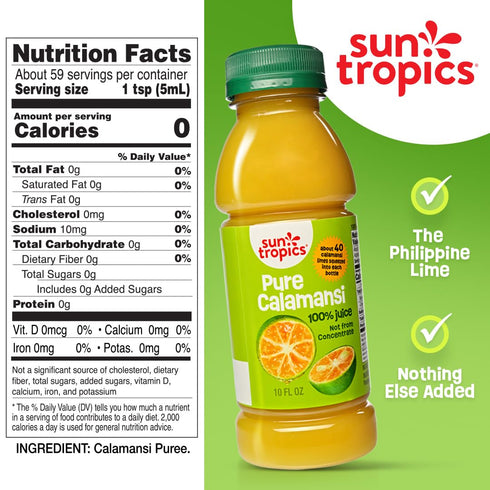 100% 4 Pack, 10 Oz 100% Sun Tropics Pure Calamansi Juice - Each | Pure, Not From Concentrate | Refreshing Citrus Juice