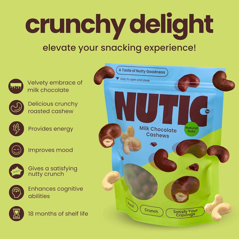 2LB, (Pack 1) Nutic Milk Chocolate Covered Cashews - Creamy Delights for Snacking & Gifting, Irresistible