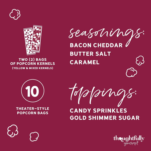 Set, 10 5 Thoughtfully Gourmet, Movie Night Popcorn Includes Yellow and Mixed Popcorn Kernels, Paper Bags, Seasonings