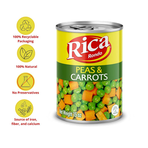 15 oz (Pack 12) Rica Rondo Peas and Carrots, Canned Vegetables, Can