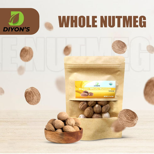 Organic Whole Nutmeg 1.7 oz, Premium Grade in Stand Up Resealable Pouch