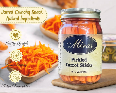 Miras (16oz) Pickled Carrot Sticks Crunchy & Delicious Fresh Natural Ingredients Glass Jar
