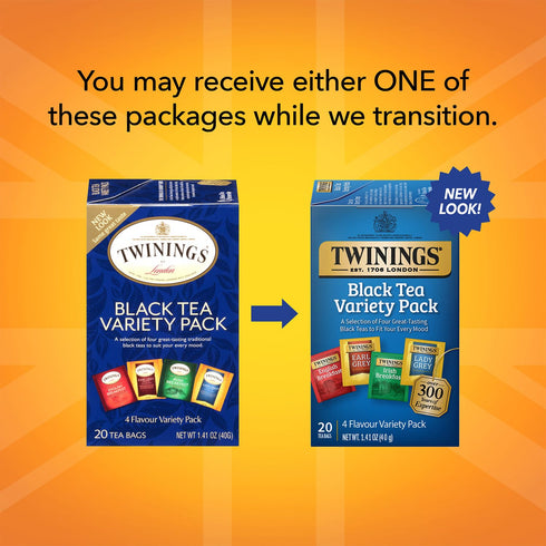Twinings Black Tea Variety Pack, 3-Pack, Earl Grey, English Breakfast, Irish Breakfast, Lady Grey, 20 Count Each