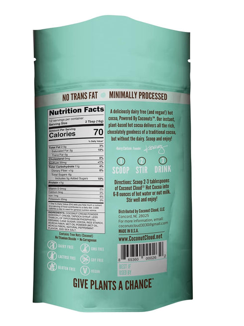 7 oz Coconut Cloud: Dairy-Free Instant Peppermint Hot Cocoa Mix | Vegan, Natural, Delicious, Creamy Chocolate (Made
