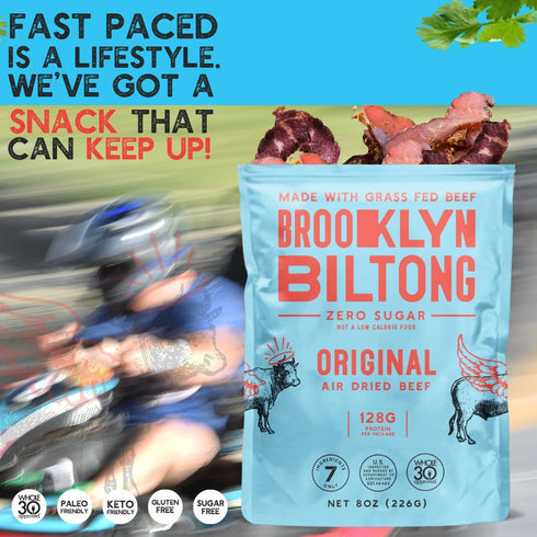 Brooklyn Biltong Air Dried Grass Fed Beef Snack, South African Beef Jerky (8 oz, Pack of 1) - Whole30 Approved