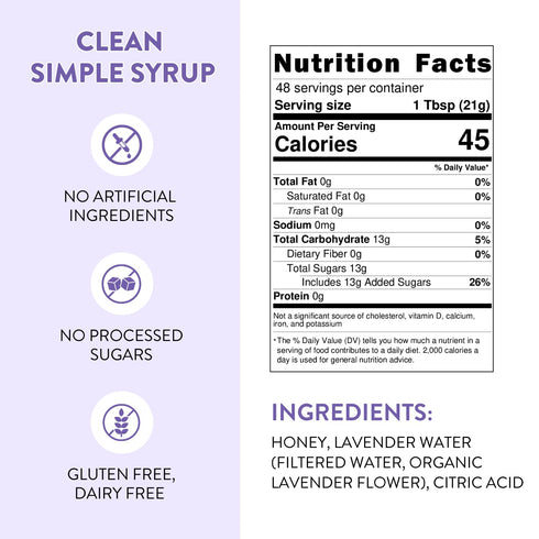 36 oz Lavender Honey Simple Syrup for Coffee, Cocktails, Tea, Matcha - Clean Simple Syrup with Real Lavender & Honey