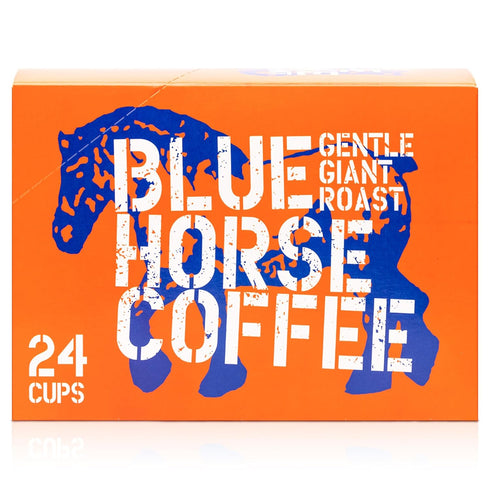 24ct 2.0, 100% Blue Horse 'Gentle Giant' Original Coffee Pods, Medium Roast, Single Serve, Compatible with K Cups Farm