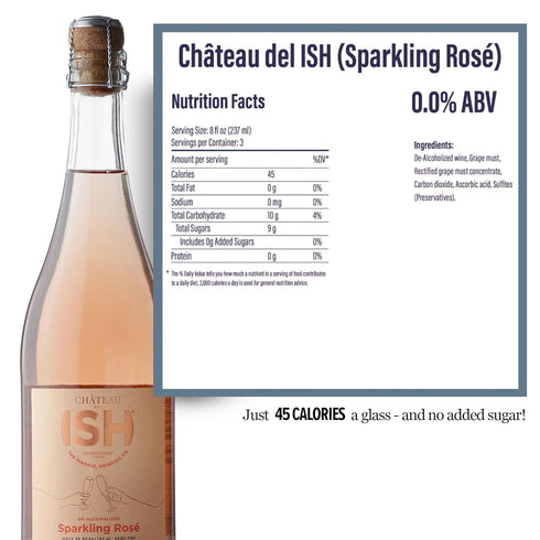 750 ml Chateau del ISH Sparkling Non Alcoholic Rose, Award Winning Non-Alcoholic Spirits, Gluten Free, Low Calorie