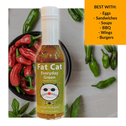 Everyday Green Jalapeno Pepper Hot Sauce by Fat Cat Gourmet, 1 Bottle, Gluten Free, Vegan & Keto Friendly