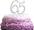 65 Years Birthday Cake Topper, Crystal Rhinestone 65th Wedding Anniversary or 65 Years Old Party Decoration Silver