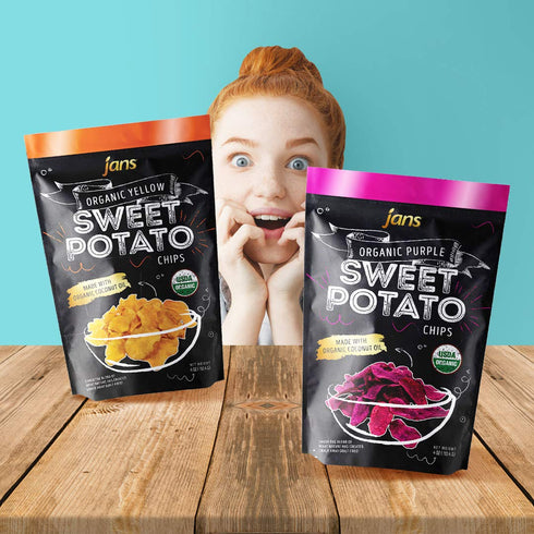 4oz Jans Organic Sweet Potato Chips, Yellow | USDA Organic | Gluten-Free Vegan Snack | No Preservatives or Coloring |