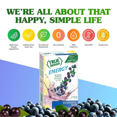 6ct (Pack 1) True Lemon Blueberry Acai of - Energy Drink Powder Mix - Sugar Free Energy Drinks