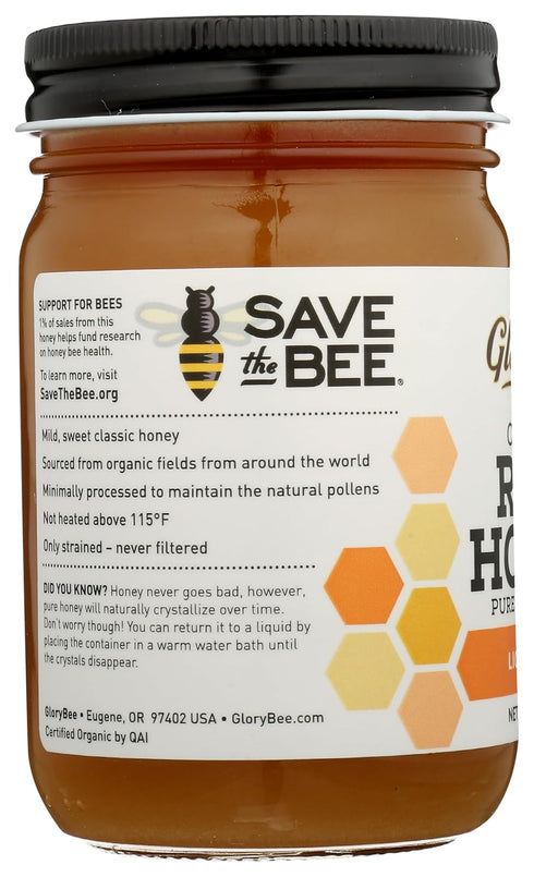 18 GloryBee Clover Blossom Raw Organic Honey, Ounce