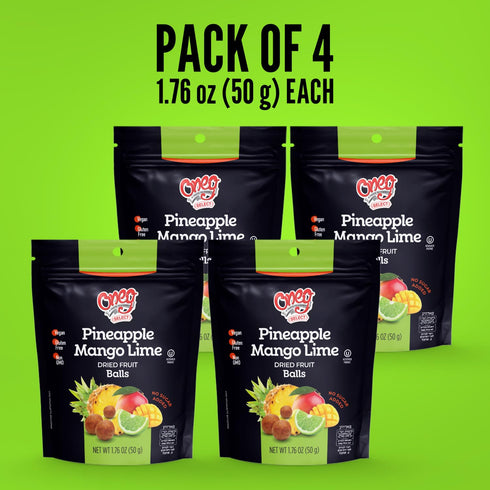 1.76oz 2 Pack Oneg Dried Fruit Balls, Bag, of Healthy Snacks Pineapple Mango Lime, Perfect Snacks for Kids Lunchbox