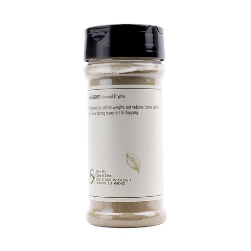 (2.72 Olive & Vine Ground Thyme, Earthy & Aromatic, Seasoning for Roasts, Soups, and Stews, with Rich Tradition