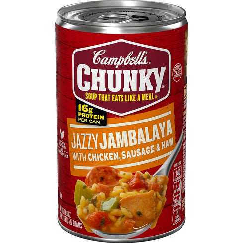 Generic Campbells Chunky Soup, Jazzy Jambalaya with Chicken, Sausage and Ham Soup, 18.6